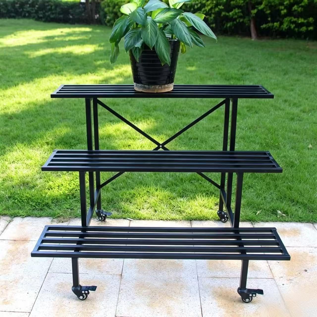 Zhongma 3 Tier Heavy Duty Metal Plant Stand with wheels easy assembly