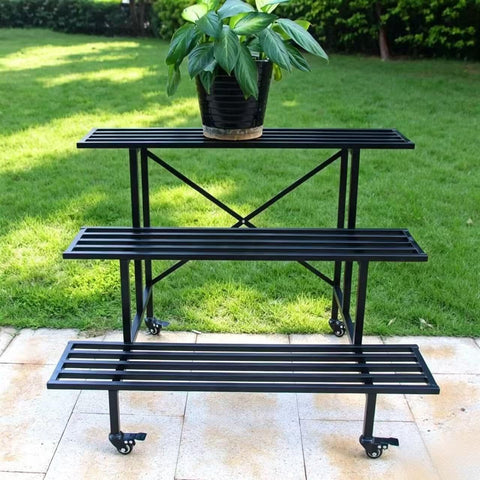 Zhongma 3 Tier Heavy Duty Metal Plant Stand with wheels easy assembly