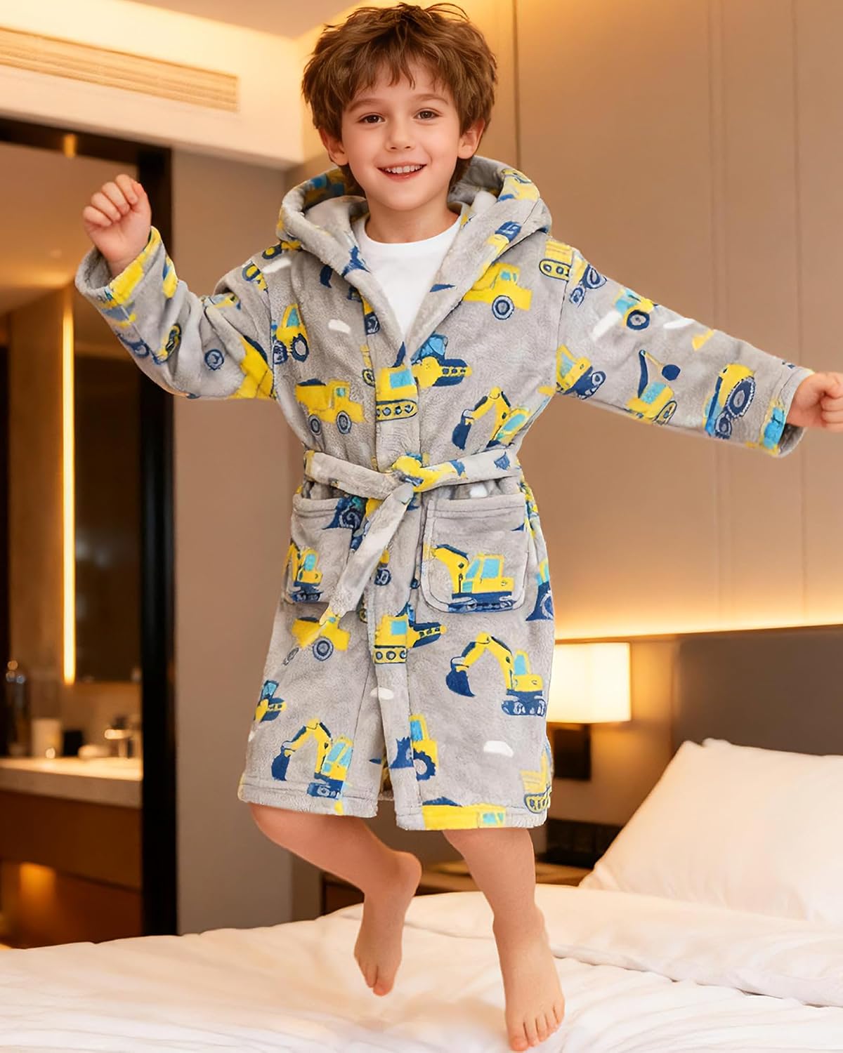 CJMJXPH Kids Toddler Boys Girls Fleece Robe Soft Hooded Bathrobe Pajamas Sleepwear 2-16 Years