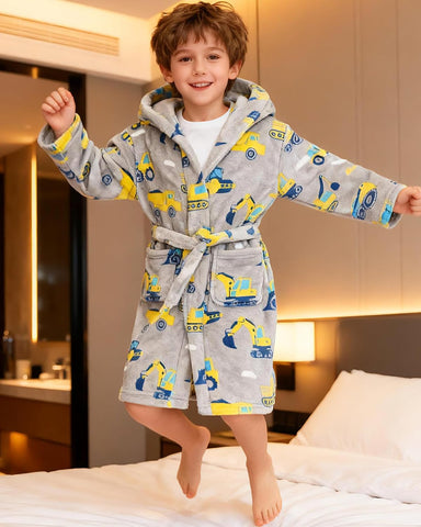 CJMJXPH Kids Toddler Boys Girls Fleece Robe Soft Hooded Bathrobe Pajamas Sleepwear 2-16 Years