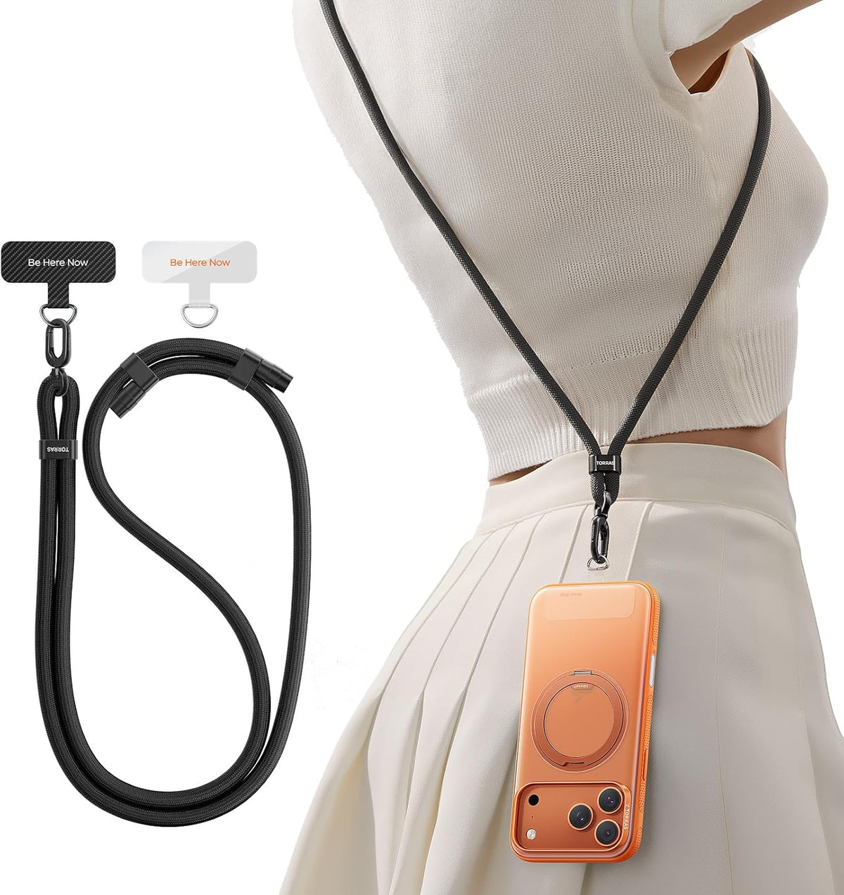 TORRAS Phone Lanyard Crossbody, Adjustable Anti-Theft Neck Strap, Black