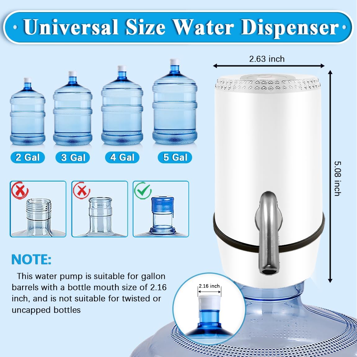 Water Dispenser for 5 Gallon Bottle, Electric Water Pump for 5 Gallon Jug