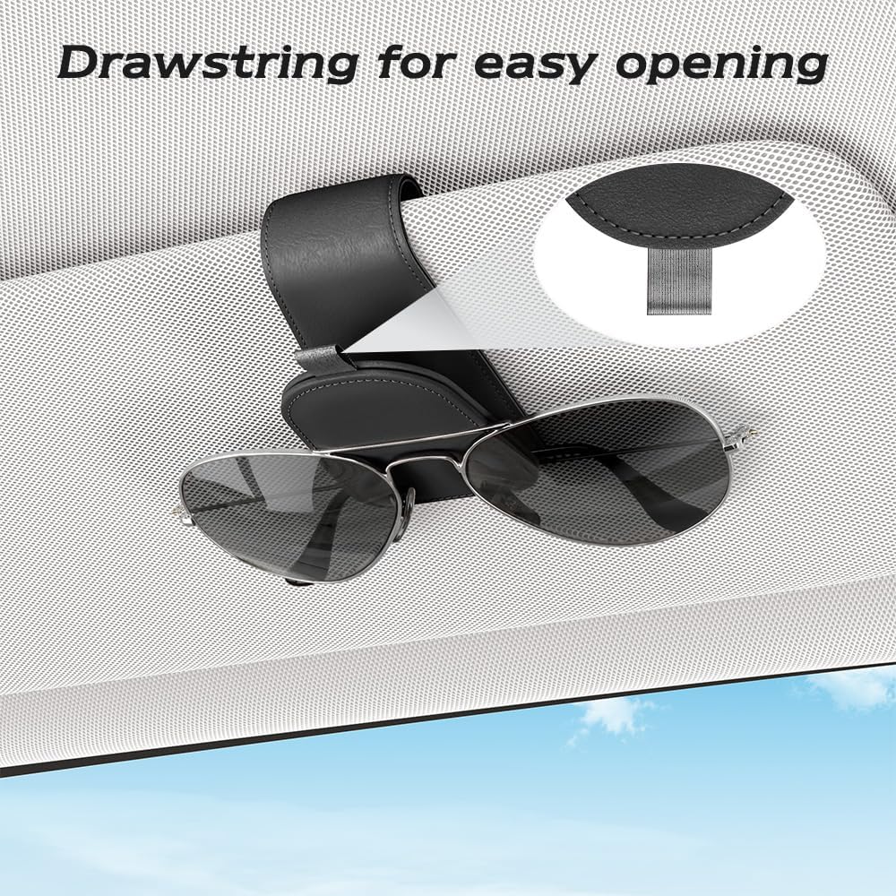 Sotfamily Magnetic Sunglass Holder for Car Visor, 2 Packs, Faux Leather