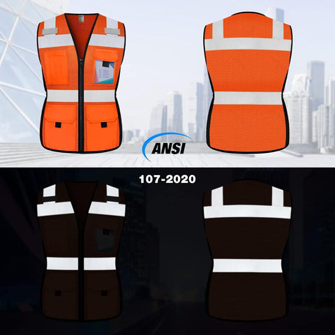 TCCFCCT Safety Vest for Women 11 Pockets Mesh Reflective Vest, Orange XXL