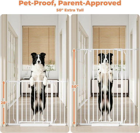 50" Extra Tall Baby Gate No Drilling, Auto Close Dog Gate, White