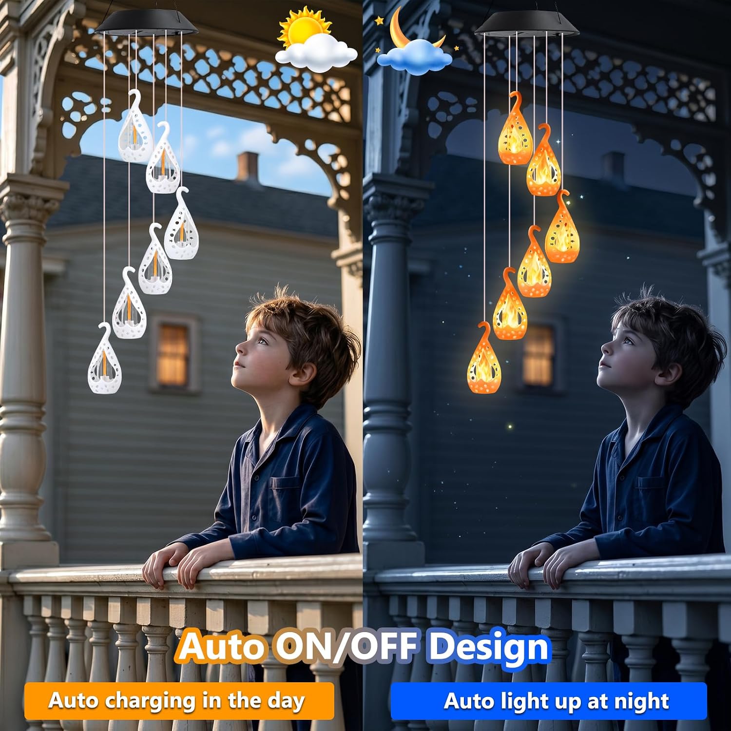 Toodour Solar Wind Chime, Hanging Flame Wind Chimes, LED Decorative Mobile