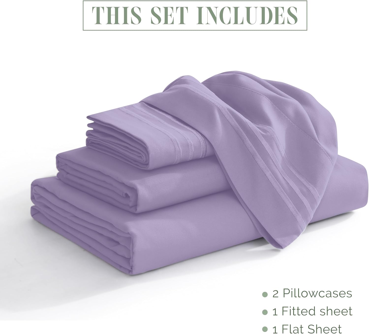 Elegant Comfort Luxurious 1500 Premium Hotel Quality Microfiber Three Line Embroidered Softest 4-Piece Bed Sheet Set, Wrinkle and Fade Resistant, Queen, Lavender