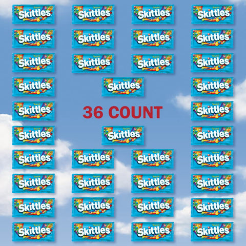 SKITTLES Tropical Fruity Chewy Candy, Bulk Box Individually Wrapped 36 Pack | Chewy tropical fruit rainbow candy, individually wrapped single packs for movie nights, party favors, snack box, goodie bags
