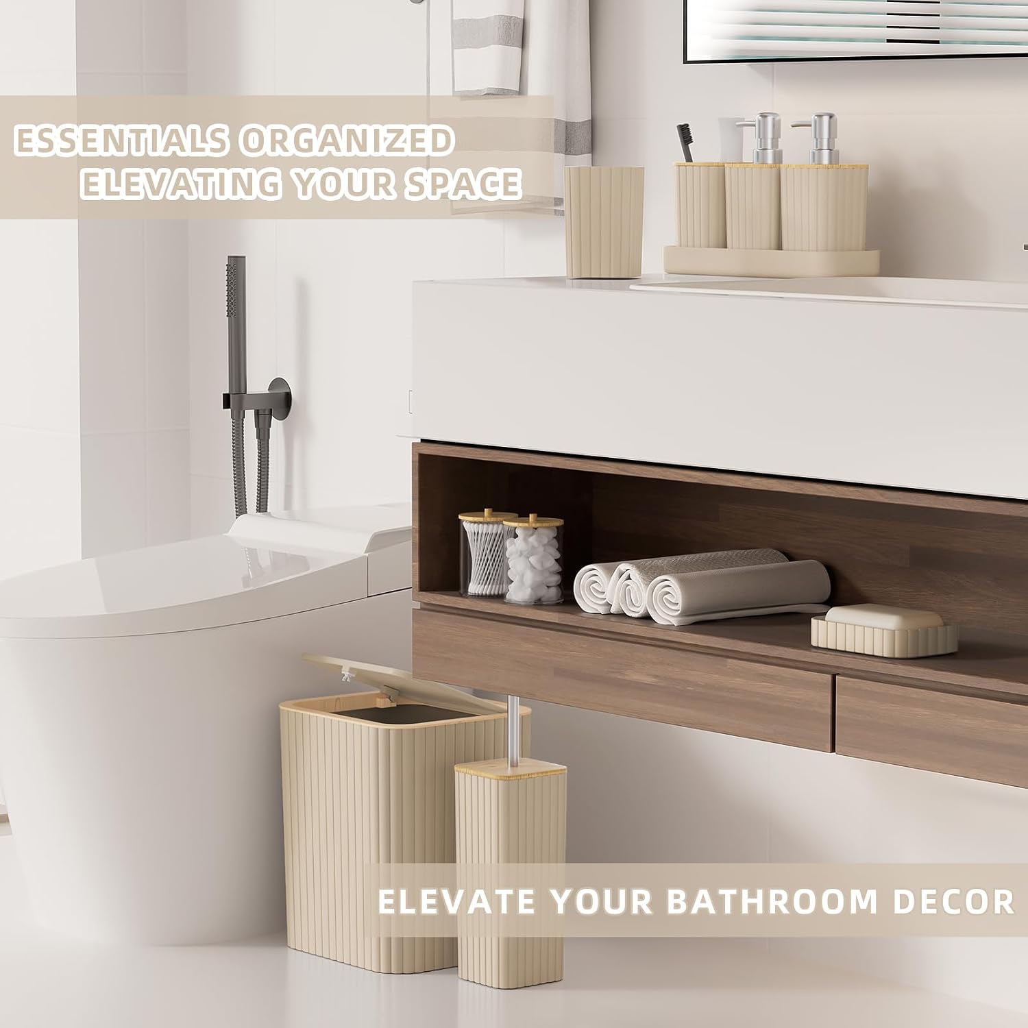 XLHOMO Bathroom Accessories Set - 10PC Elegant Beige Bathroom Set