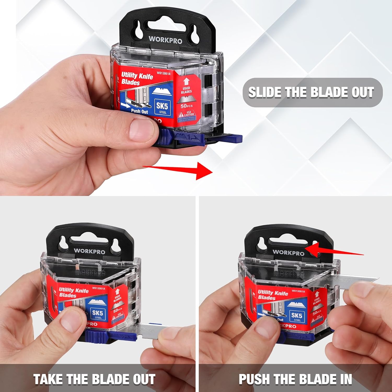 WORKPRO 50-Pack Utility Knife Blades with Dispenser