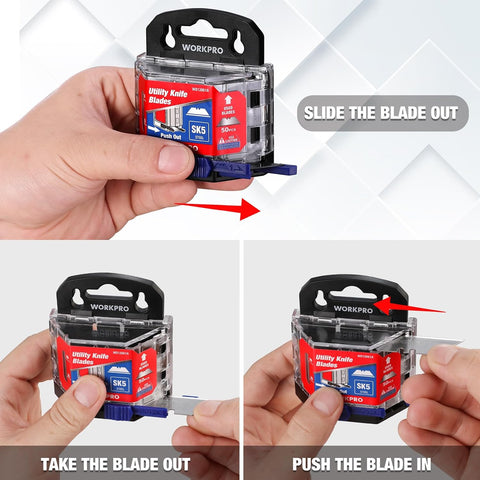 WORKPRO 50-Pack Utility Knife Blades with Dispenser
