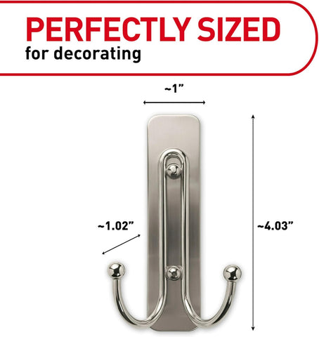 Command Large Satin Nickel Bath Double Hooks, 1 Hook, 1 Strip