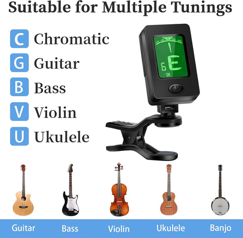 Guitar Capo, Guitar Picks, Guitar Accessories with Tuner, Capo for Acoustic Guitar, Bass, Buzzing-Free, Quick Release, Tuner Clip on for Guitar, Violin, Bass, Ukulele Chromatic, Rosewood