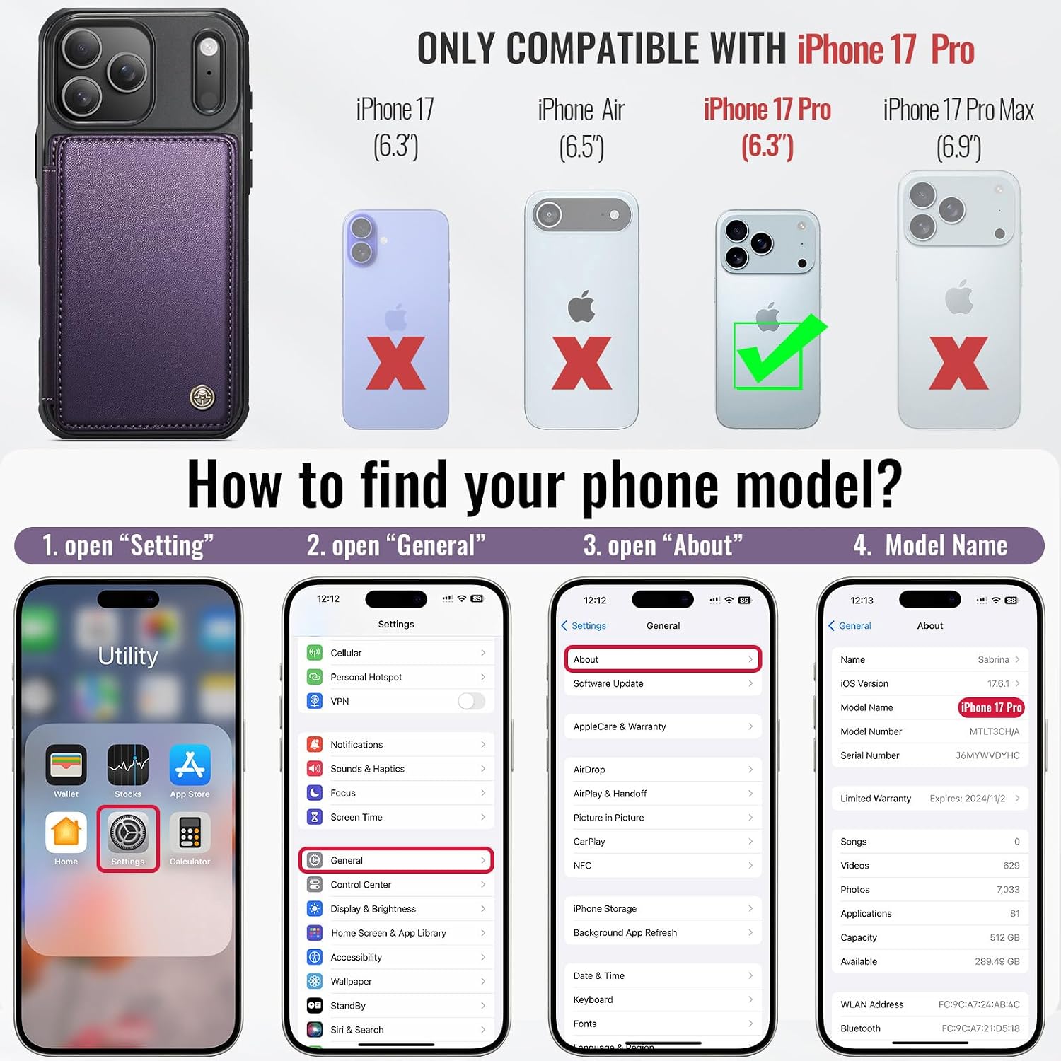 Vinich for iPhone 17 Pro Wallet Case with Card Holder, Purple