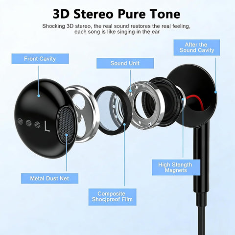 [Apple MFi Certified] USB C Headphones for iPhone 17 16 15 Pro Max 2 Pack