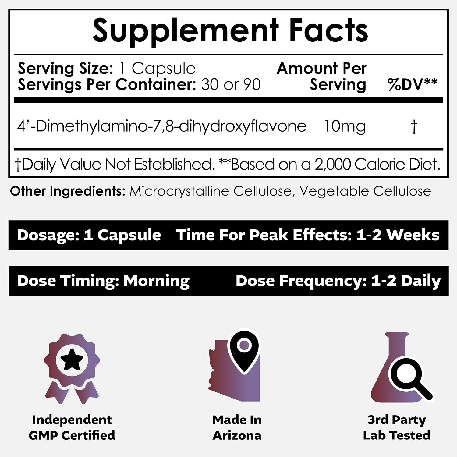 Nootropics Depot 4’-DMA-7,8-DHF Capsules | 10mg | 90 Count | 4'-DMA-7,8-Dihydroxyflavone