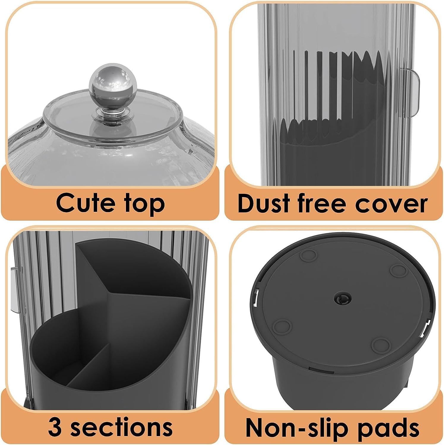 Waterproof Toothbrush Holder with 180° Rotating Cover, Grey Black