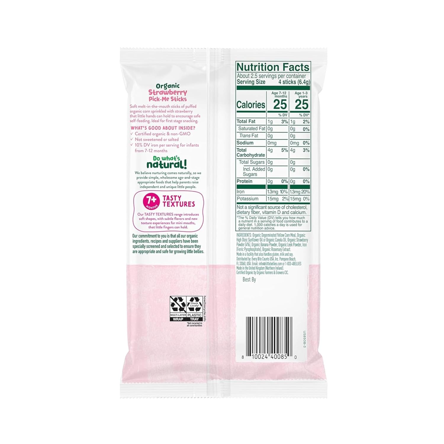 Little Bellies Organic Strawberry Pick-Me Sticks Baby Snack 0.56 oz, 5 Pack