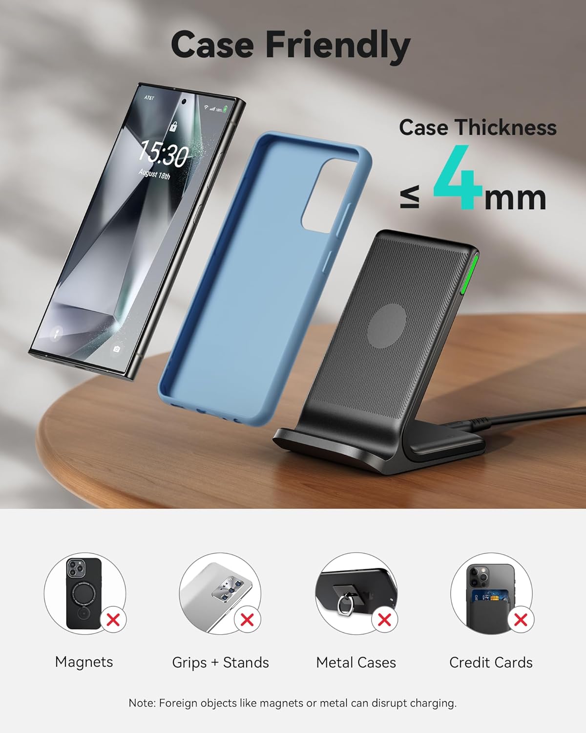INIU Wireless Charger, 15W Fast Wireless Charging Phone Station with LED