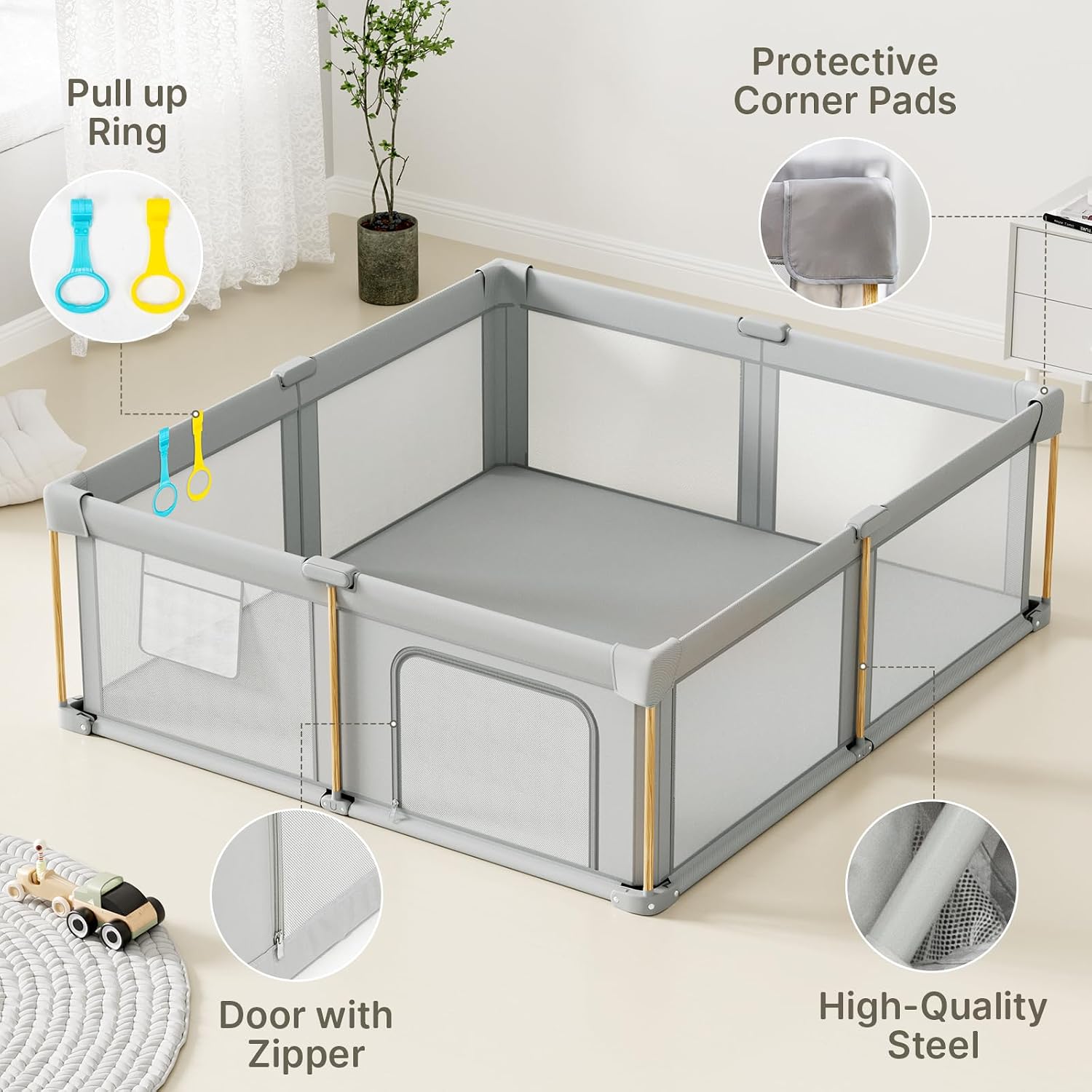 Foldable Baby Playpen with Mat, 50x50 Foldable Play Pen for Babies and Toddlers, Baby Playpen with Portable Design, Collapsible Play Yard for Fence Indoor and Outdoor