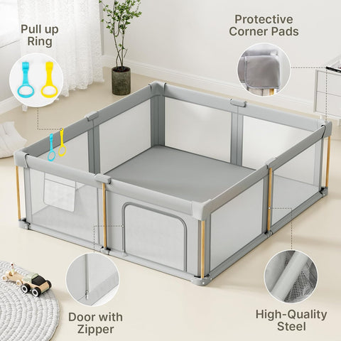 Foldable Baby Playpen with Mat, 50x50 Foldable Play Pen for Babies and Toddlers, Baby Playpen with Portable Design, Collapsible Play Yard for Fence Indoor and Outdoor