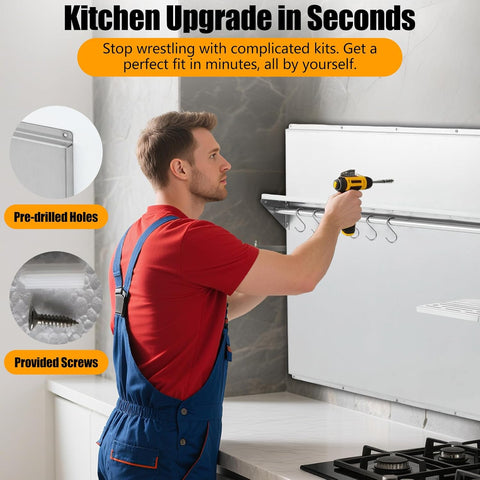 24"x30" Stainless Steel Range Backsplash for Stove Hood, Wall Mount Panel with Storage Shelf & Knife Rack, Commercial Grade, Pre-Drilled Holes for Easy Installation & Cleaning