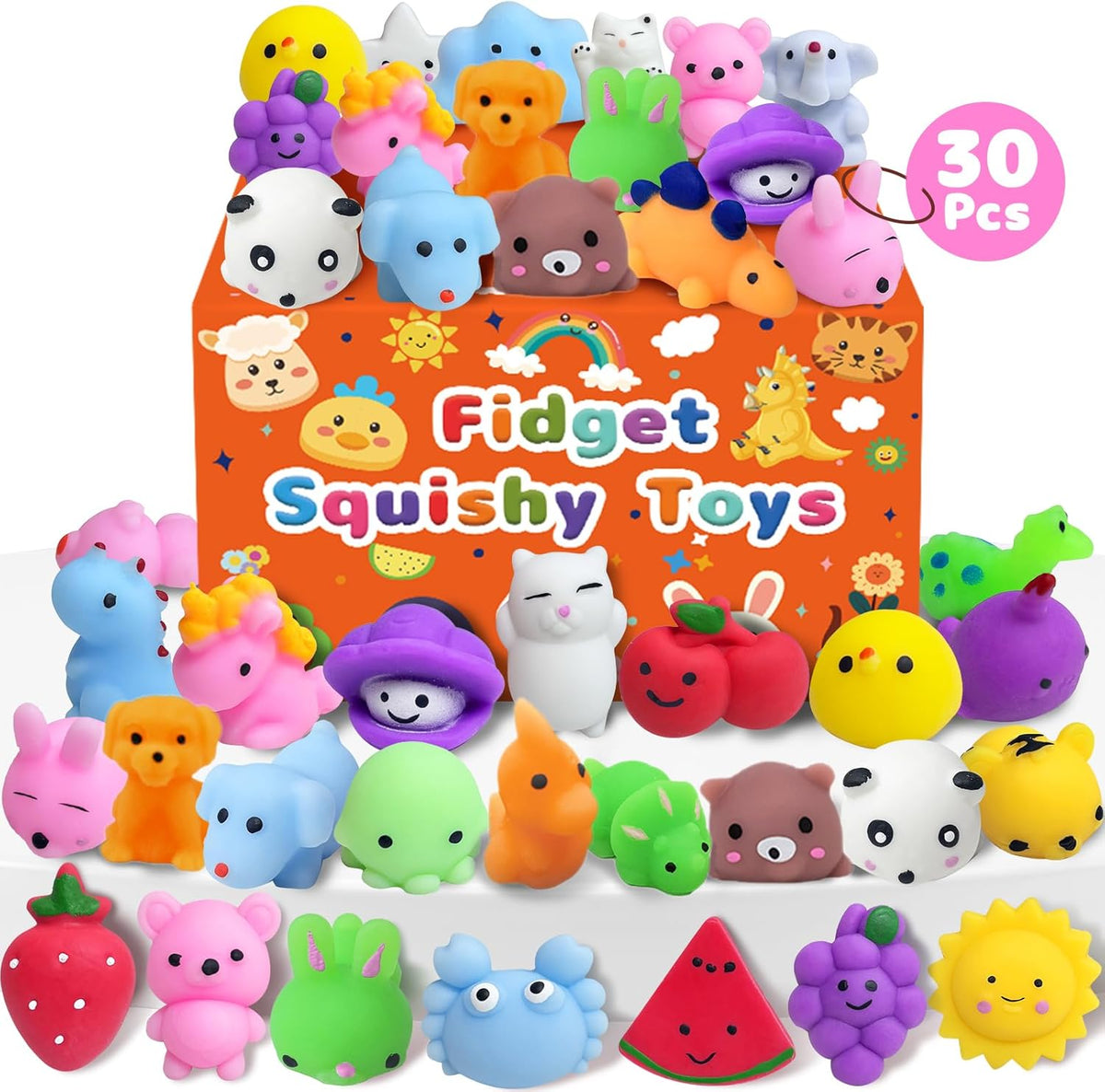 30 Pack Kawaii Squishy Toys, Fidget Party Favors for Kids 3-5, 4-8, 8-12