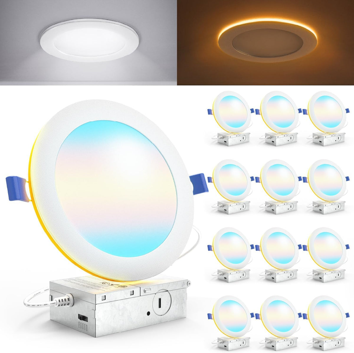 Sunco 12 Pack 6 Inch Canless LED Recessed Light with Night Light 15W, 5CCT