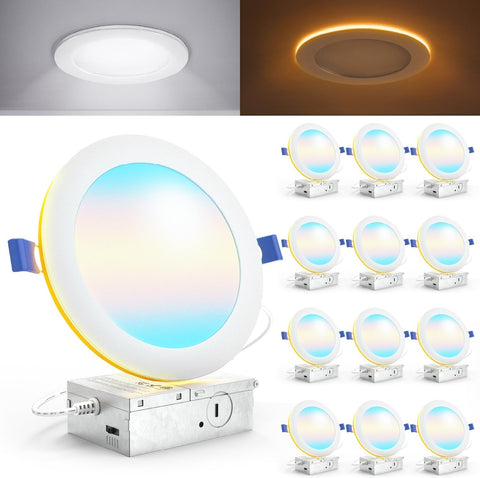 Sunco 12 Pack 6 Inch Canless LED Recessed Light with Night Light 15W, 5CCT