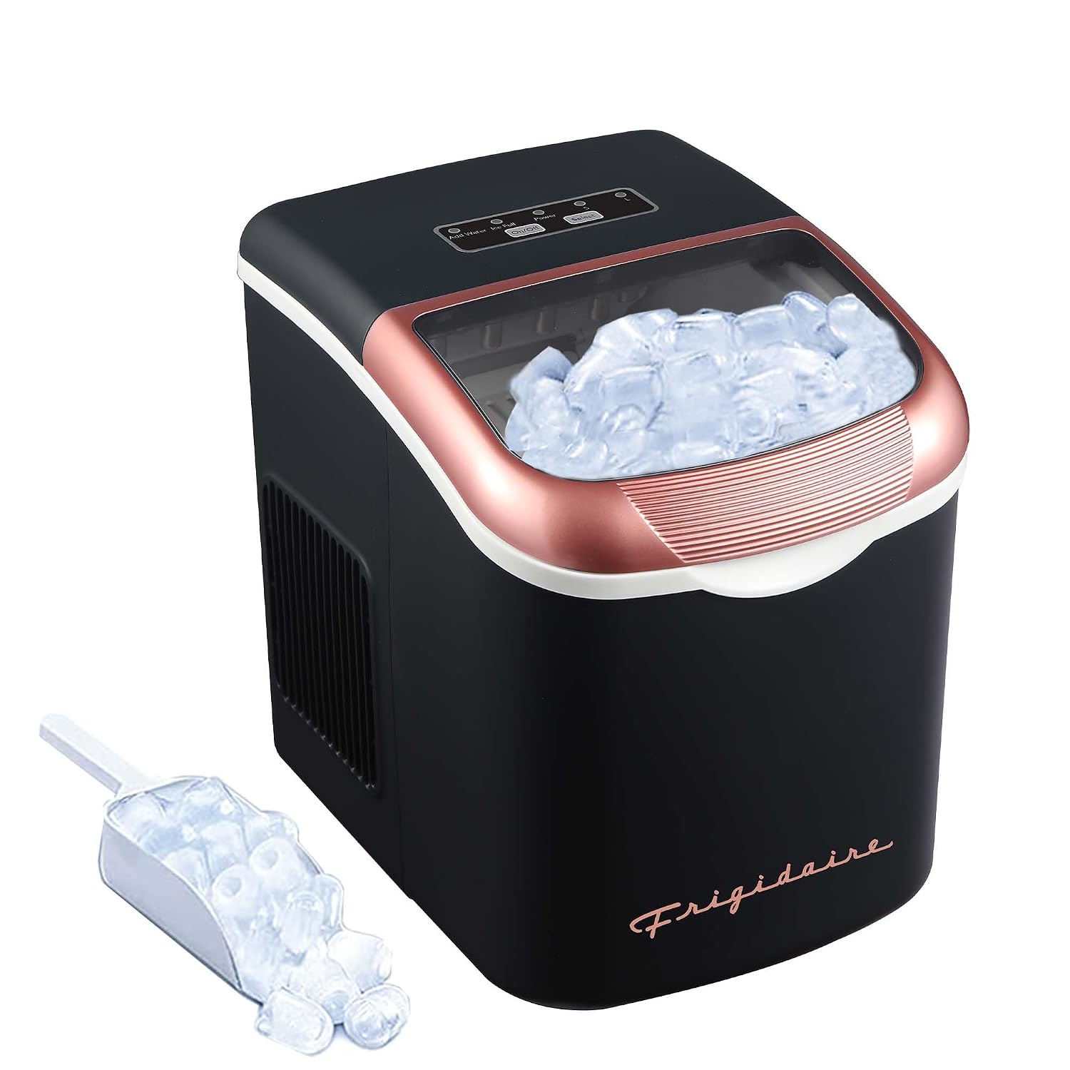 FRIGIDAIRE Retro Compact Ice Maker Machine, Bullet Ice, 26 lb per Day (BlackRoseGold)