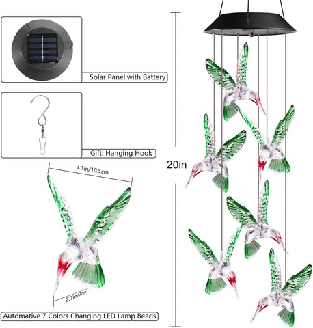 Toodour Solar Wind Chime, Color Changing Wind Chimes Hummingbird