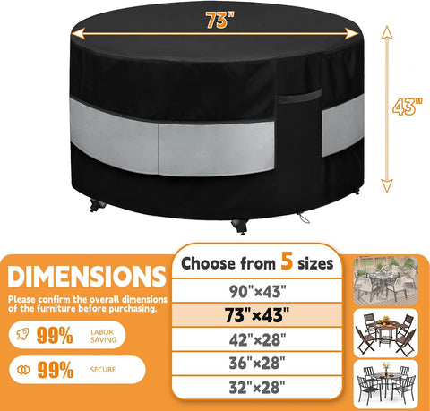 Round Patio Bar Height Table and Chair Cover Black Grey 73 x 43 Inch