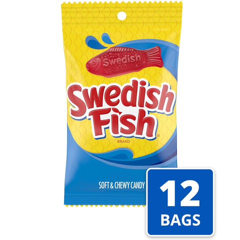 SWEDISH FISH Soft & Chewy Gummy Candy, Bulk Candy, 12-8 oz Bags