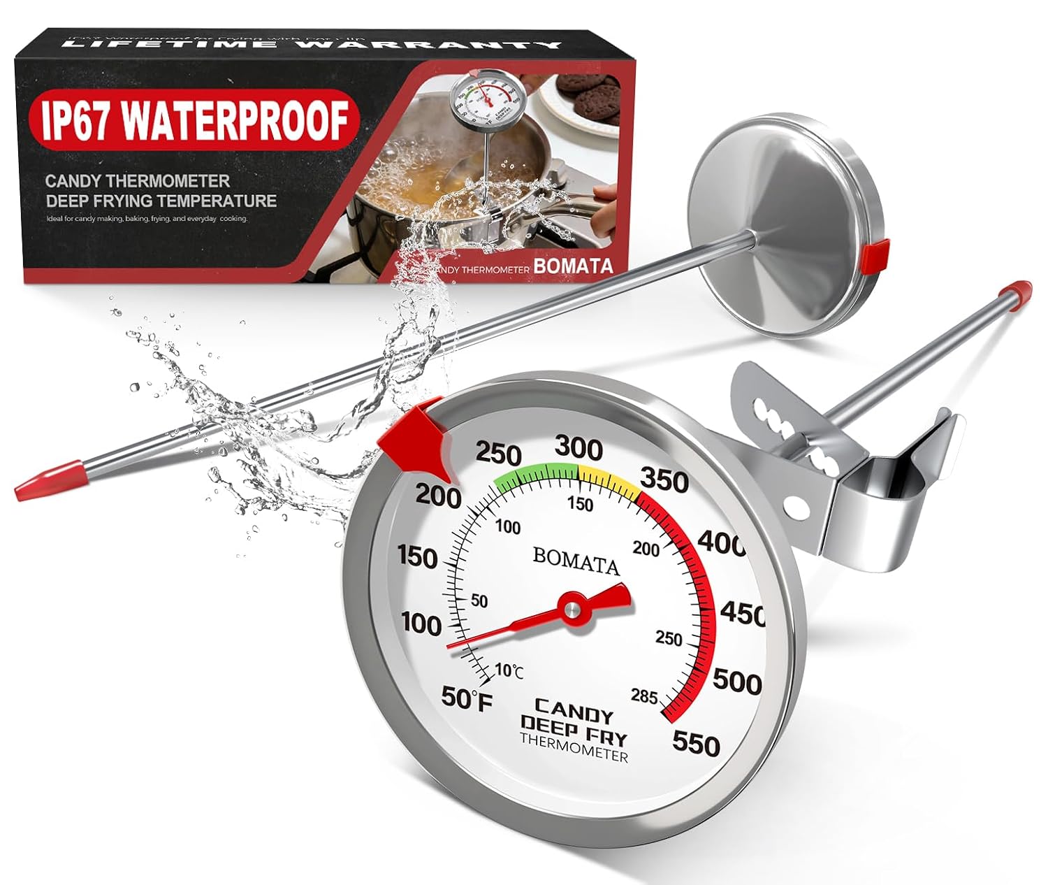 BOMATA 2-Pack Candy Thermometer with Pot Clip,IP67 Deep Fry Oil Thermometer