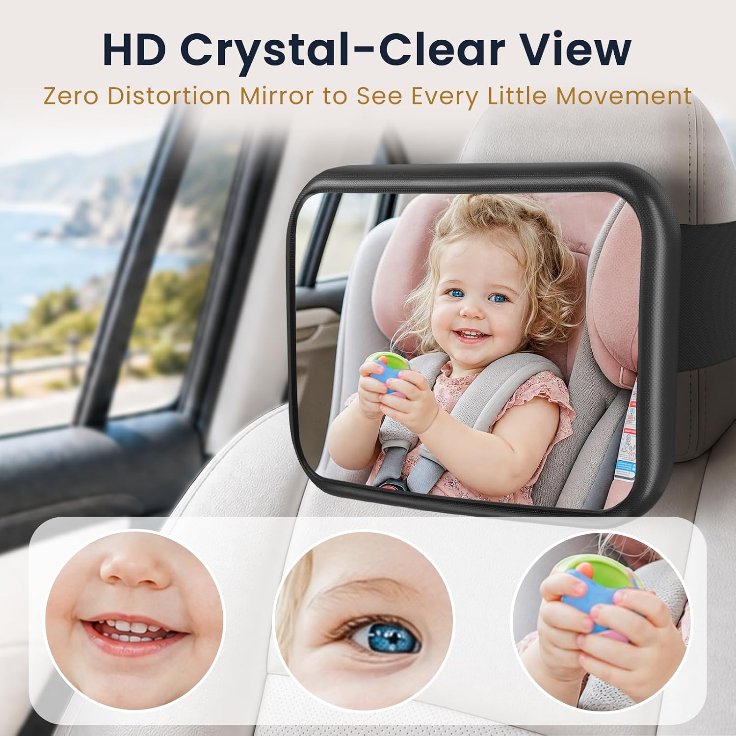 Car Mirror for Baby, Car Seat Mirror for Tesla, Fixed &Adjustable Headrests
