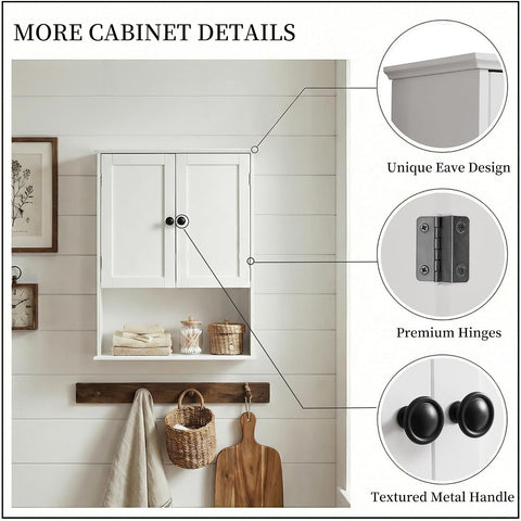 Bathroom Wall Cabinet, White 30" x 24" Wall Mounted Medicine Cabinet, Over Toilet Storage Hanging Cabinet Adjustable Shelves Cupboard with Large Space for Laundry Room, Bedroom, Kitchen, Entryway