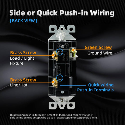 ELEGRP Matte Black Single Pole Decorator Light Switch, 15Amp, 120-277V, Decorative Paddle Rocker Switch Replacement, On/Off Wall Switch, Self-Grounding, Residential/Commercial Grade, UL/CUL (5 Pack)