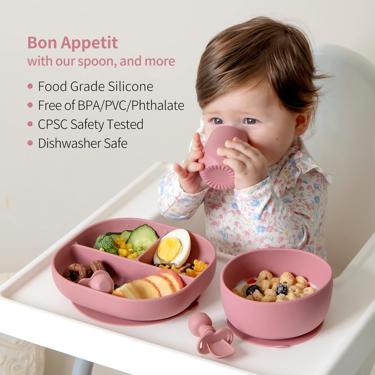 SAMiGO Silicone Baby Spoons Self Feeding 6 Months, Infant Eating Utensils