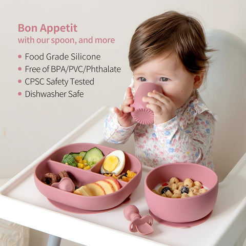 SAMiGO Silicone Baby Spoons Self Feeding 6 Months, Infant Eating Utensils