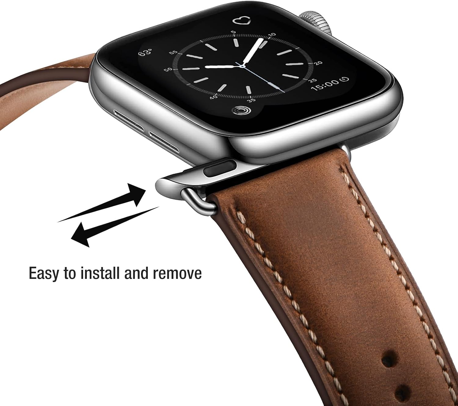 SUNFWR Leather Bands Compatible with Apple Watch Band 41mm 40mm 38mm for Men Women, Top Grain Genuine Leather Replacement Strap for iWatch Ultra SE2 SE Series 8 7 6 5 4 3 2 1 (Red Brown/Silver)