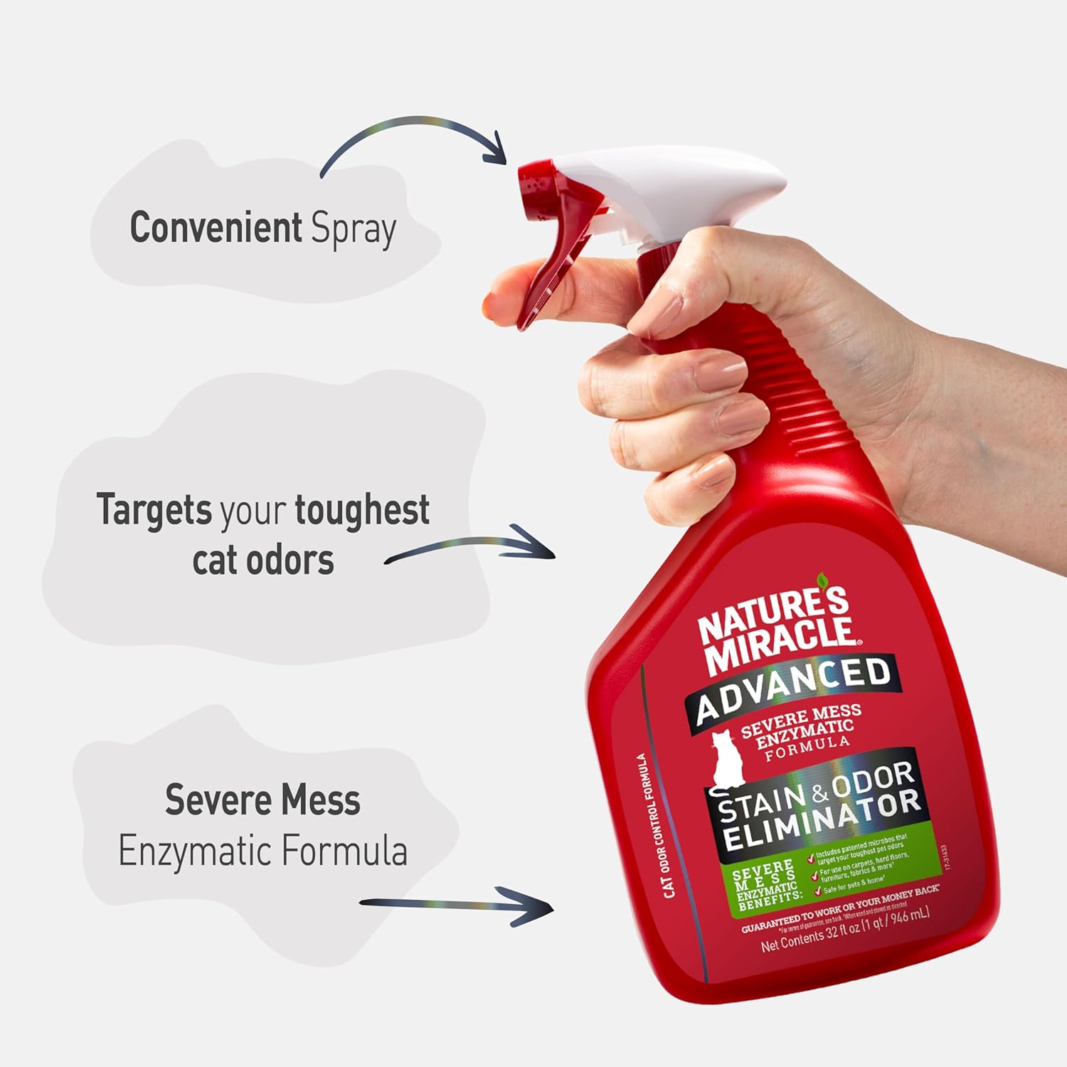 Nature’s Miracle Advanced Cat Stain & Odor Eliminator, Severe Mess, 32 oz