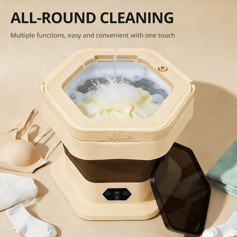 Welsteepse Portable Washing Machine, 16L Upgraded Mini Washer with Spin Basket Laundry Machine for Baby Clothes, Underwear, Socks; Ideal for Travel, Dorms, Camping (khaki)