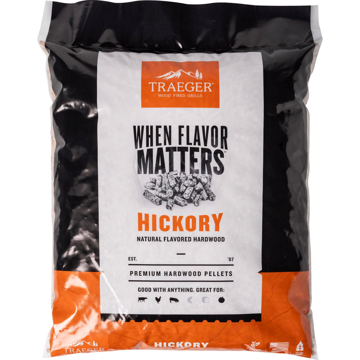 Traeger Grills Hickory 100% All-Natural Wood Pellets for Smokers and Pellet Grills, BBQ, Bake, Roast, and Grill, 18 lb. Bag