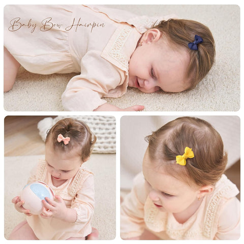 Mini Fully Lined Grosgrain Ribbon Hair Bows Clips for Baby Girls with Fine Hair - 40PCS (20 Color Pairs)