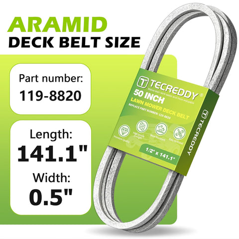 119-8820 Deck Belt for Toro 50 Inch TimeCutter SS5000 MX5000 5000 MX5060 75750 75755 Exmark Quest Zero Turn Lawn Mower 119-8820-SL SS5060 74630 74632 75751 - Aramid Cord, 1/2" x 141.1"