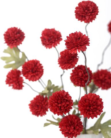DuHouse 6pcs Faux Silk Pompon Mum Small Chrysanthemum Ball Dark Red