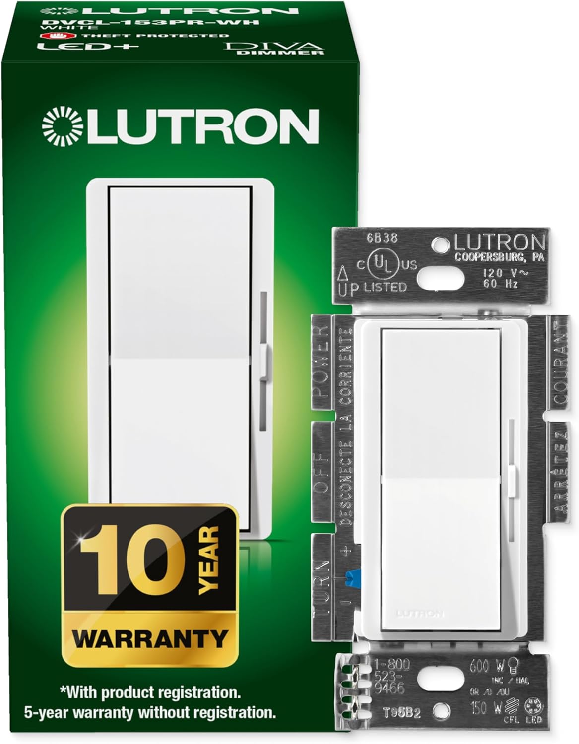 Lutron Diva LED+ Dimmer Switch, Paddle Dimmer, Single Pole/3-way