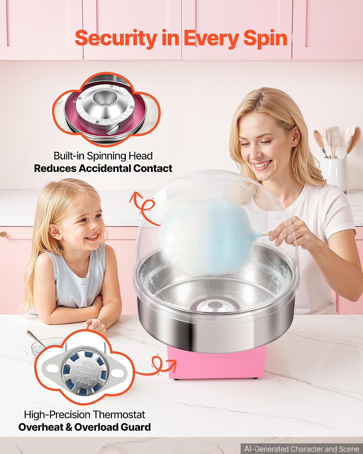 VEVOR Commercial Cotton Candy Machine, 1000W Electric Candy Floss Maker