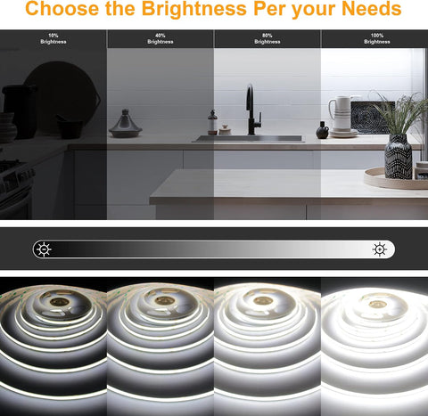 AXMOTUT White COB LED Strip Light, Dimmable 16.4ft/5m LED Light, 6000K Daylight White 2400 LEDs High Lumen LED Tape Lights CRI 90+ with RF Remote and UL Power for Bedroom,Kitchen,DIY Home Decoration
