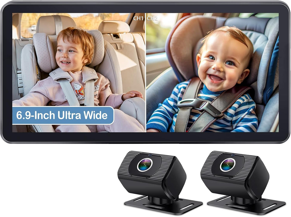 2-Kids Baby Car Camera for Seat: 6.9 Inch Ultrawide Display with 2 Cameras